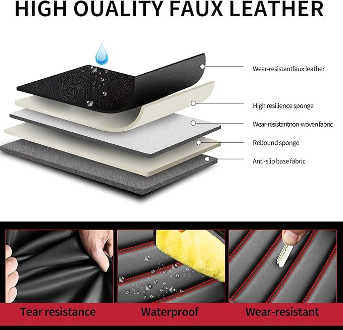 Fit CRV Car Seat Covers for Honda CR-V 2013-2024 2025 2026 - Upgraded Premium Waterproof & Breathable Leather, Airbag Compatible, All-Weather Seat Cushion Protector (Full Set, Black+Red)