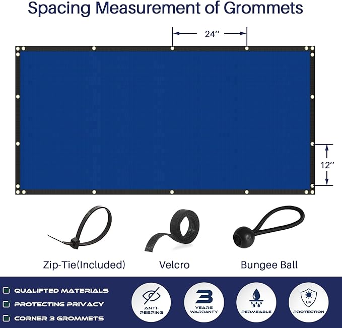 Windscreen4less Privacy Fence Screen Heavy Duty Windscreen Fencing Mesh Fabric Shade Net Cover with Brass Grommtes for Outdoor Wall Garden Yard Pool Deck, 8'x21' Blue