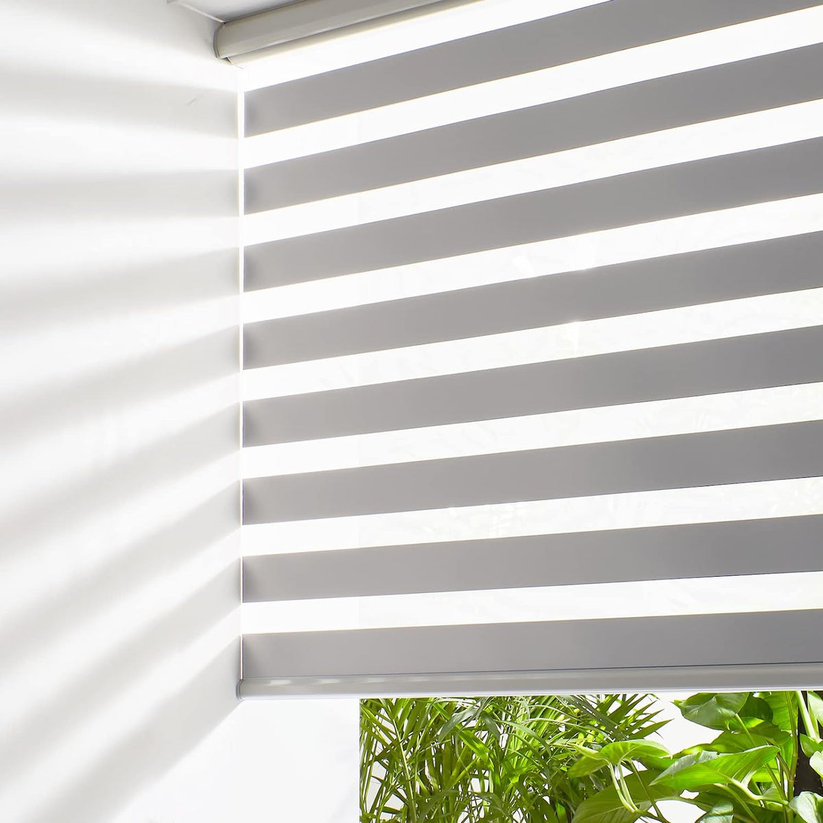 Persilux Cordless Zebra Blinds for Indoor Windows, Free-Stop Zebra Blinds Cordless, Light Filtering Sheer Shades Dual Layer for Day and Night, Zebra Roller Shades for Home (34.25" W X 47" H, Grey)