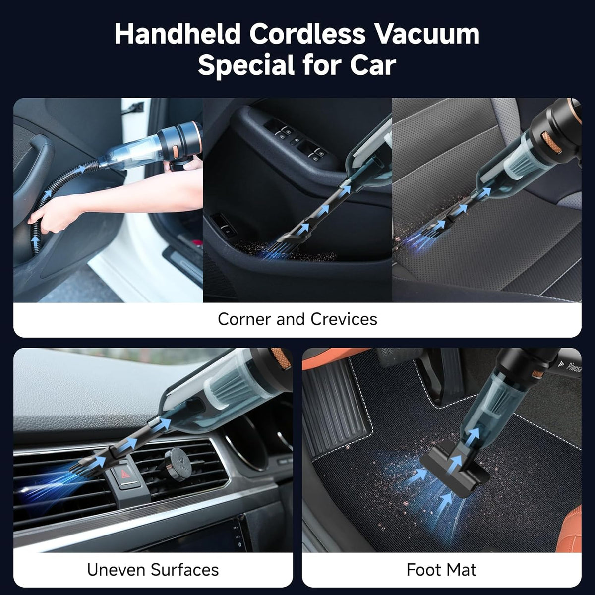 Handheld Vacuum Cordless, Car Vacuum Cleaner with Brushless Motor, Strong Suction Vacuum & Compressed Air Dusters with LED Light, Type C Port, Wireless Mini Portable Hand Vacuum Blower for Home, Pet