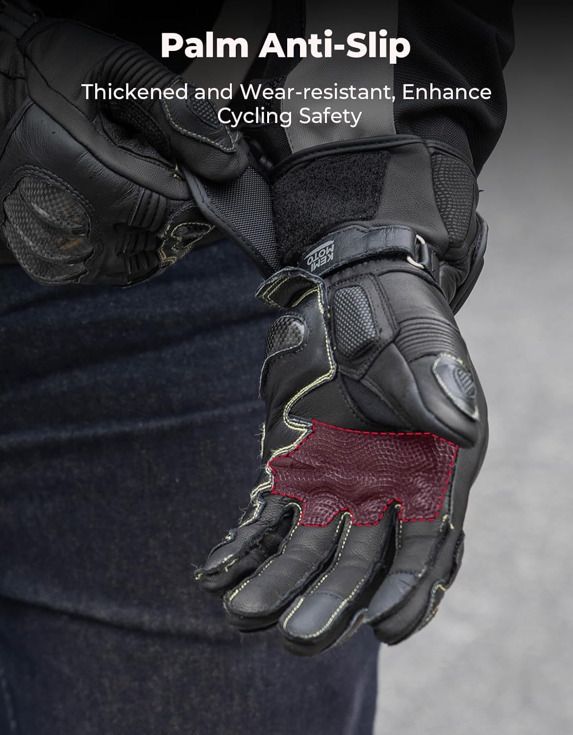 KEMIMOTO Leather Motorcycle Gloves for Men and Women, Riding Racing Gloves with ESA Cushioning Kevlar Carbon Fiber Knuckle Protection for Dirt Bike Motorbike Outdoor Sports