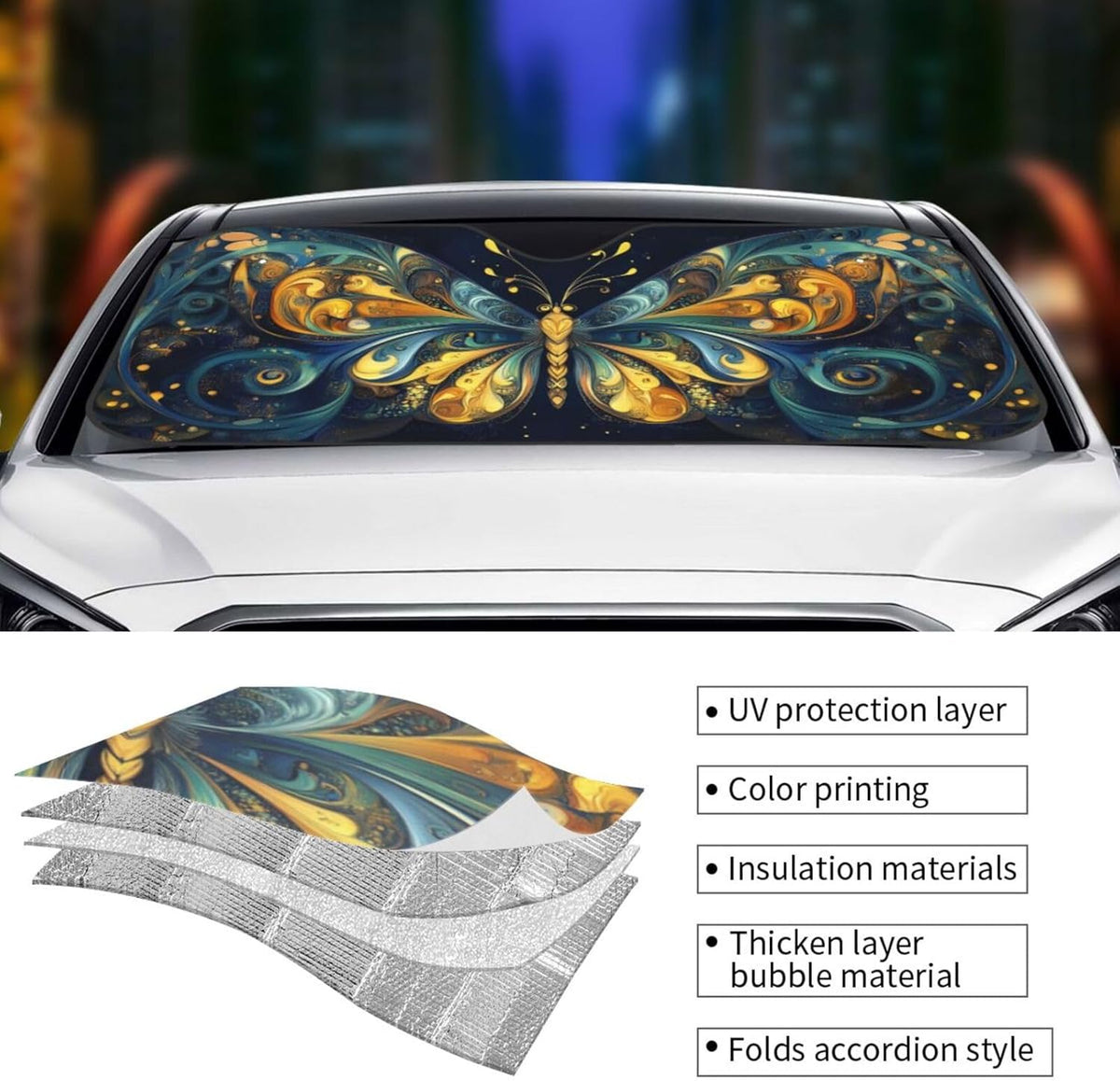 Beautiful Butterfly Car Sun Shade Windshield Sunshade Foldable Front Window Shield Cover for Truck SUV