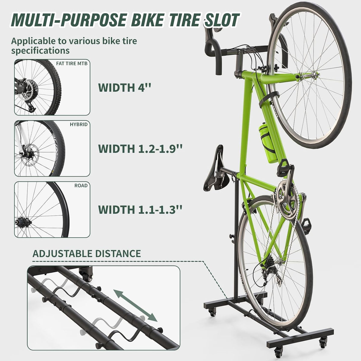 Vertical Bike Stand, Upright Bike Parking Rack Floor, Adjustable Bicycle Storage for Wheels Sizes up to 29", Freestanding Bicycle Organizer with Swivel Casters, Indoor Bike Holder for Garage 2-Pack