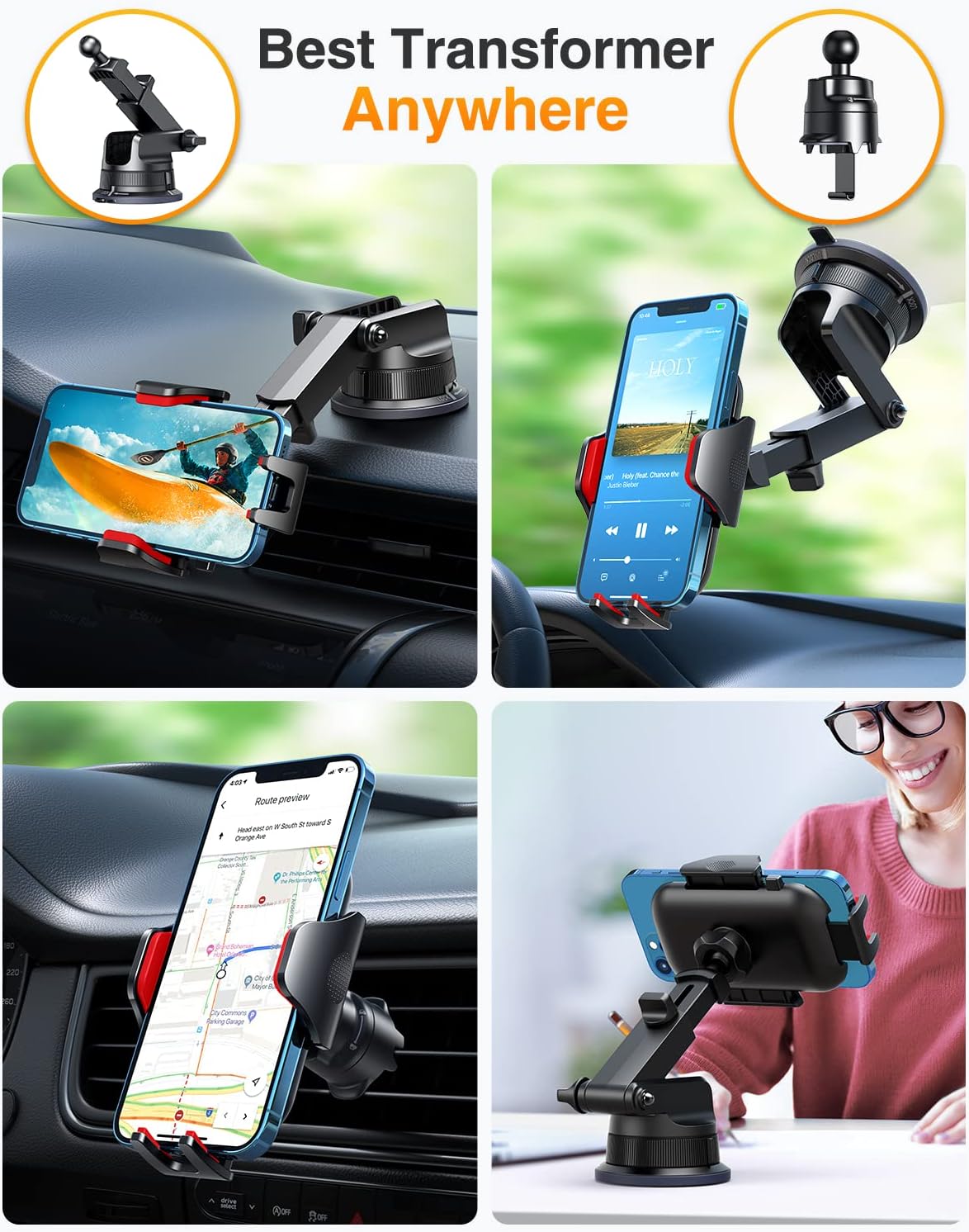 VANMASS [True Military-Grade] Car Phone Holder [Best Suction & Clip] Cell Phone Mount for Dashboard Windshield Vent Truck Cradle Dash Stand for iPhone 15 Pro Max 14 13 12 Android, Red