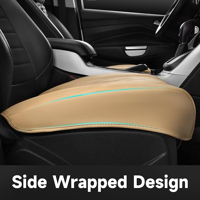 CAR PASS 2 Pack Leather Front Car Seat Covers, Bottom Seat Covers Full Wrapped with Storage Pocket, Anti-Slip Leather Seat Protectors,Waterproof Seat Cushion Universal Fit Sedan SUV Truck, Light Beige