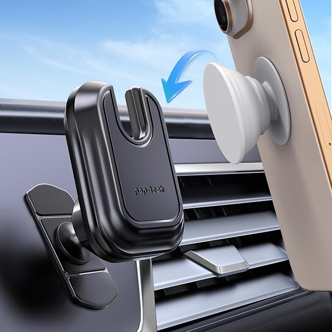 pop-tech Car Phone Mount for Socket Grip, Adjustable Strong Sticky Cell Phone Holder, Dashboard Adhesive Socket Car Mount Compatible with Thick Wallet Grip for iPhone Samsung Card Holder