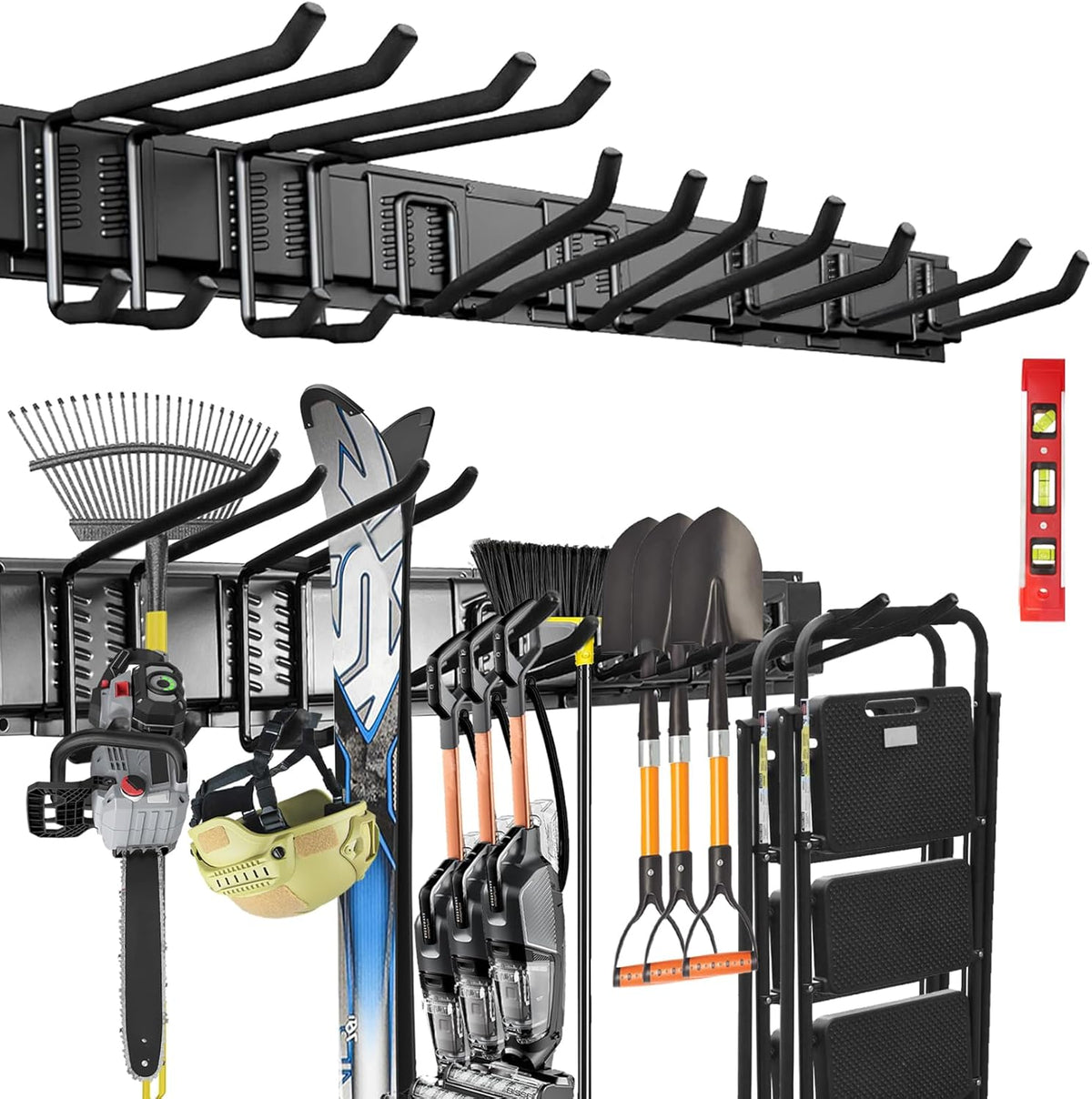 Garage Storage, 48-INCH Garage Tool Organization Wall Mount, Upgraded to Support Max 440lbs Garage Garden Tool Organizer, Professional Wall Mount Tool Storage Racks with 3 Rails and 7 Hooks