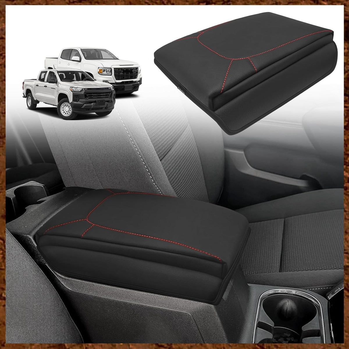 Muslogy Center Console Armrest Cover Compatible with Chevrolet Colorado/GMC Canyon 2023-2025 Accessories Arm Rest Cushion Anti-Scratch Middle Console Lid Protector 1-Inch Extra Thick(Red Stitching)