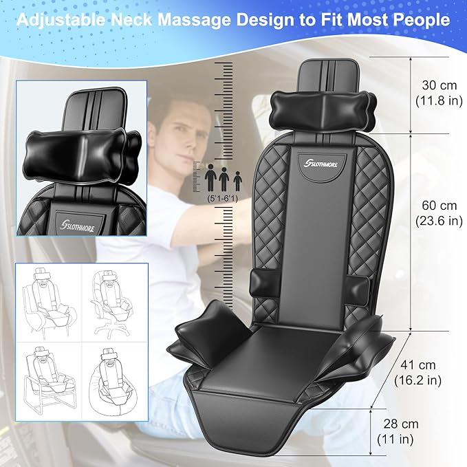 Back Massager with Heat & Traction & Vibration, Seat Massager Pad for Pain Relief Deep Tissue, Lumbar Traction, PU Leather, Foldable, for 5’ to 6’1”, Massage Chair Pad for Office Home