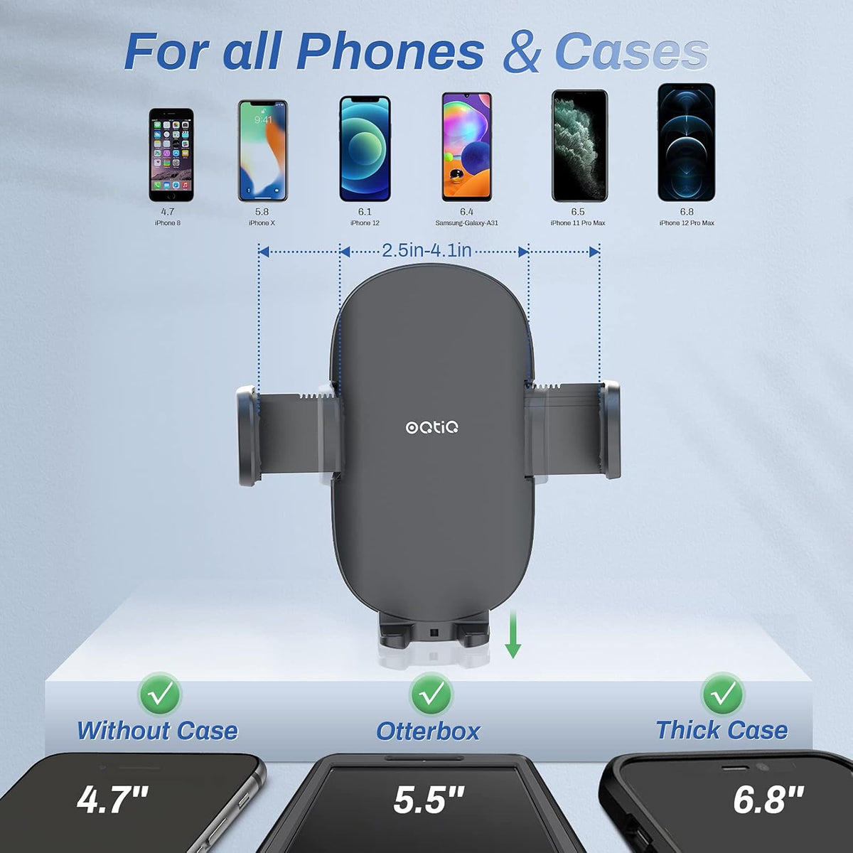 OQTIQ 13" Gooseneck Car Phone Mount – Windshield & Dashboard Holder with Strong Suction Cup, Anti-Shake Stabilizer, One-Button Release – Compatible with iPhone 16/15/14 and All Smartphones