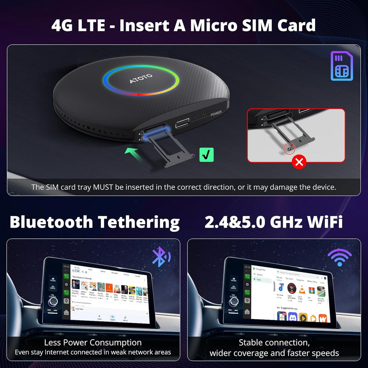 CB6 CarPlay AI Box & Android AI Box, Wireless CarPlay/Android Auto Adapter, Plug & Play CarWave Car Smart Box with AI DriveChat, GPS Track, Android 13, 2 BT, 4G LTE, 4G+64G, Black