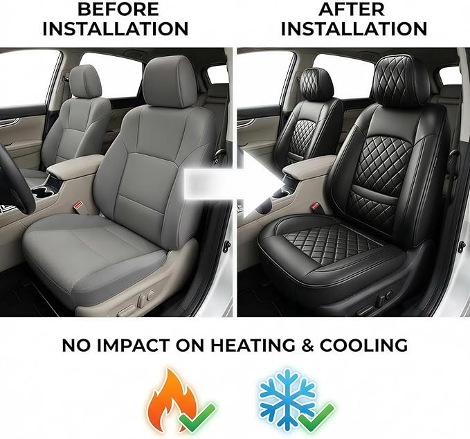 Santa Fe Seat Covers Custom Fit for Hyundai Santa Fe 2007-2026 (Only 5-Seat Version) - Full Set Premium Leather, Waterproof, All-Weather, Airbag Compatible, Car Seat Protectors (Whiteline)