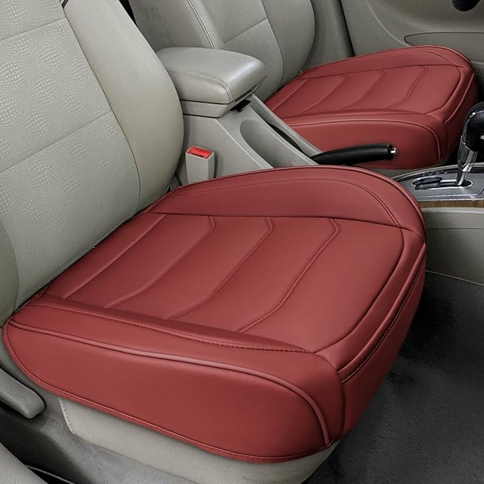 Car Seat Cover for Luxury & Comfort - PU Leather, Anti-Slip, Full Wrap Protection with Storage Pocket for Bottom Cushion - Universal Fit for 95% of Vehicles (Dull-red,1 Piece)