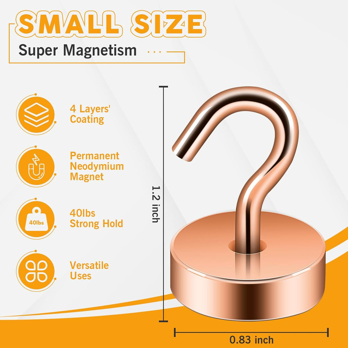 Neosmuk Magnetic Hooks, Cruise Ship Essentials, 40lb+ Heavy Duty Magnetic Hooks for Cruise Cabins, Refrigerator, Grill, Hanging, and Travel | Extra Strong Must-Haves Magnet Hook,Bronze,Pack of 10