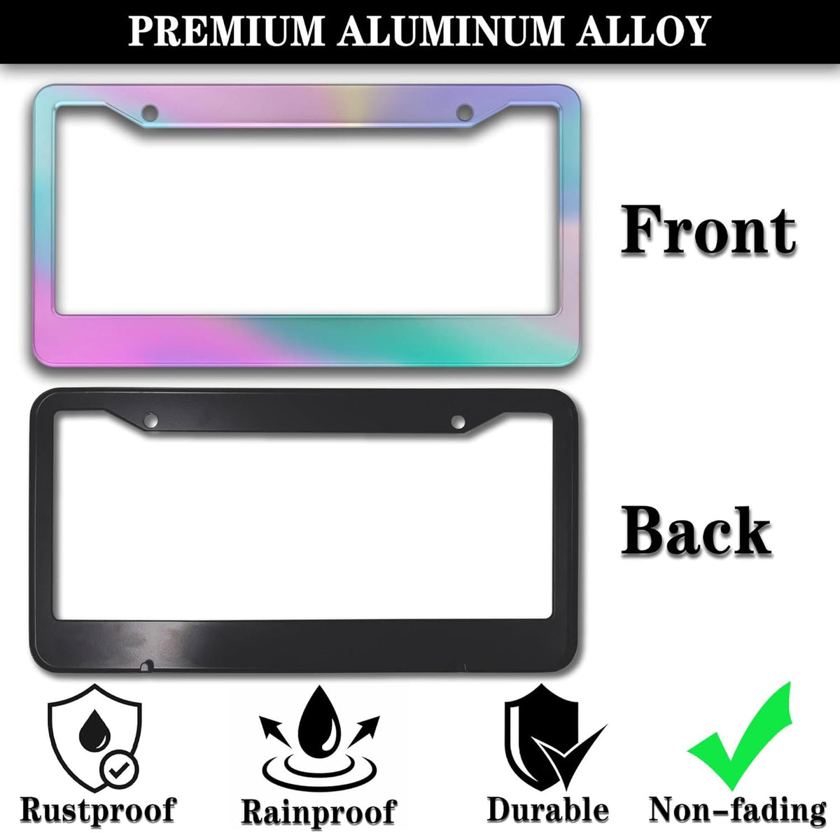 License Plate Frame Holder Rainbow License Plate Frames for Women Iridescent Women Universal Aluminum Car Accessory 2 Pack with Screw Covers Set