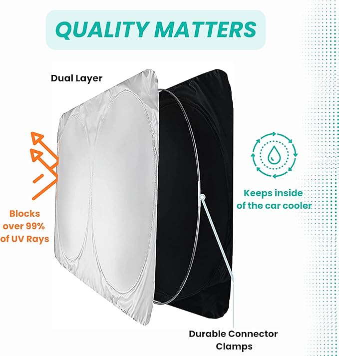 Windshield Sun Shade -Certified 99.87% UVB & 99.02% UVA Car Sun Shade. Award Winning Sunshade - Patented Technology | Compatible for Honda Civic (2016-2022) | Car Shades by Kinder Fluff