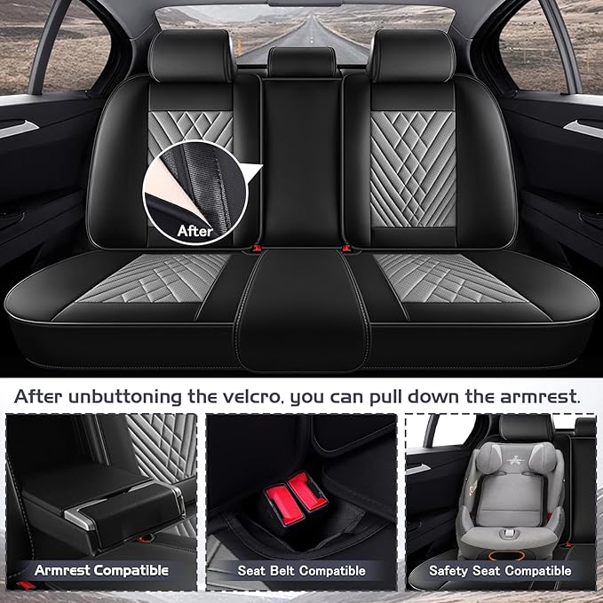 Truck Seat Covers for Nissan Frontier 2009-2026, Waterproof Premium Leather Full Coverage Car Seat Cover, Muscle Sport Style Auto Interior Seat Cover Sets (Full Set/Black Gray)