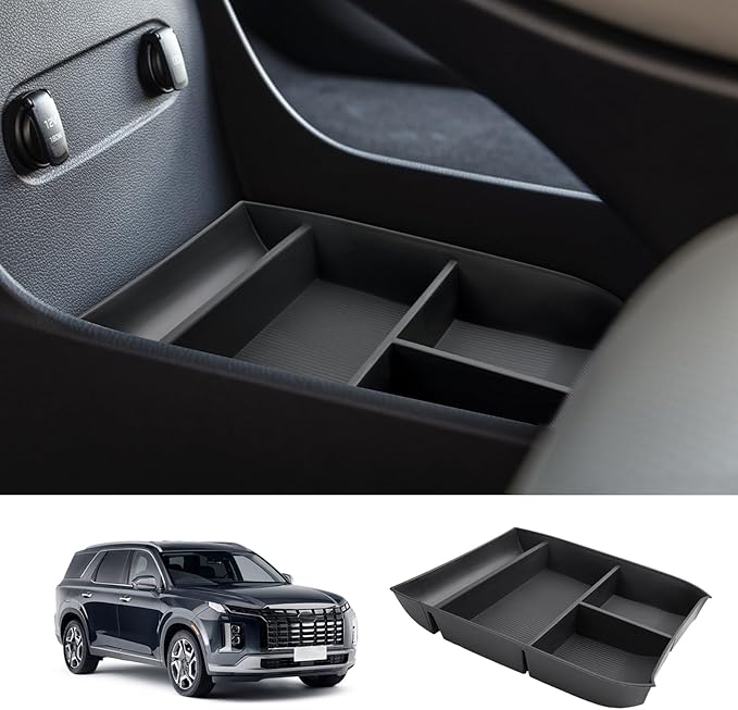 LUWU 2020-2025 Hyundai Palisade SE/SEL/XRT/Limited/Calligraphy Center Console Organizer Armrest Organizer Insert Tray with 4 Compartments, Non-Slip Mats, Black