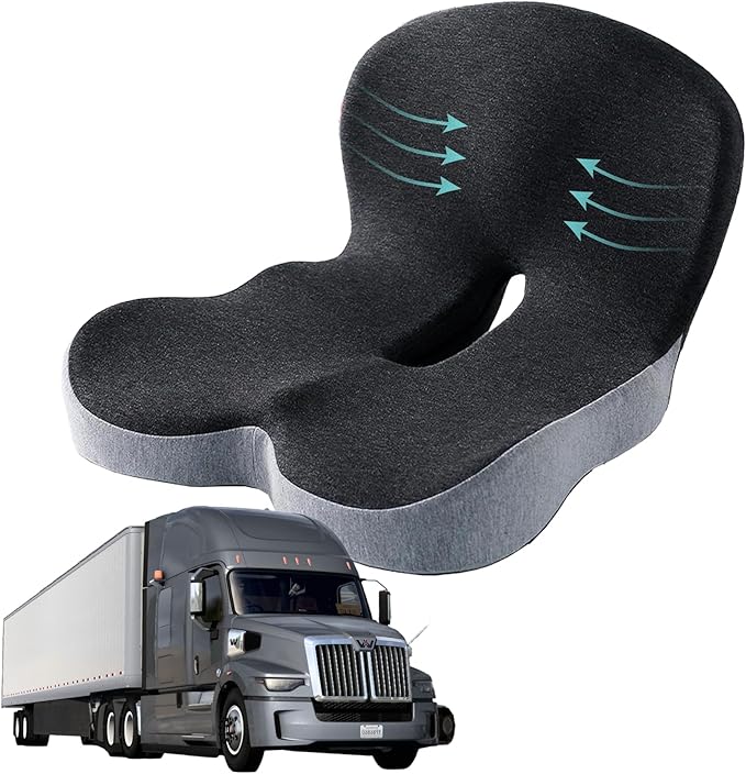 Memory Foam Seat Cushion for Truck Drivers, Office Chairs Ergonomic Seat Cushion for Back, Tailbone Sciatica Pain Relief, Pressure Relief Pad for Long Sitting, Car Seat Desk Chair Use (Gray)