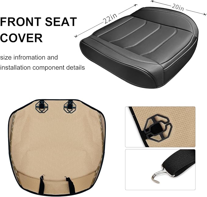 Car Seat Cover for Luxury & Comfort - PU Leather, Anti-Slip, Full Wrap Protection with Storage Pocket for Bottom Cushion - Universal Fit for 95% of Vehicles (Black,1 Piece)
