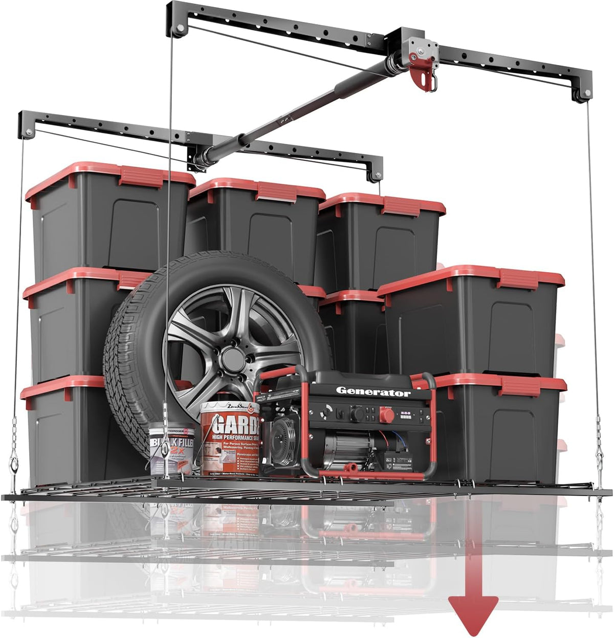 Overhead Garage Storage Rack, Adjustable Heavy-duty 4x4 Ft Ceiling Storage Racks with Safety Lock, Ideal for Garage Storage Lifting Organization System, 250lbs Capacity