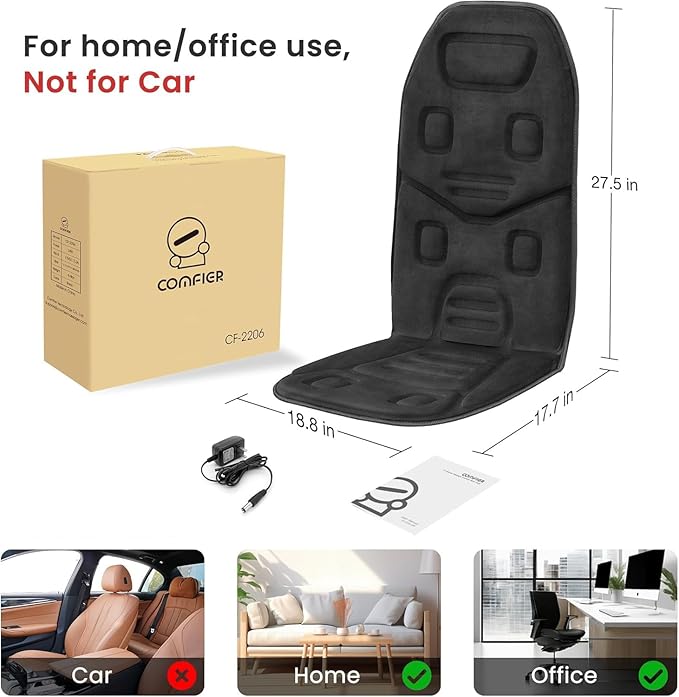 COMFIER Massage Seat Cushion with Heat - 10 Vibration Motors, Back Massager for Chair, （Vibration Massage Only, Not Shiatsu/Rolling,Massage Chair Pad for Back Ideal Gifts for Men, Women (Renew)