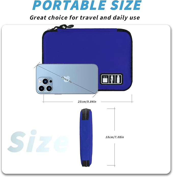 Electronics Organizer,Travel Cord Organizer Pouch, Portable Cable Organizer Bags,Travel Electronic Accessories Storage Case for Cables, Cords, Charger, Phone (Navy Blue)