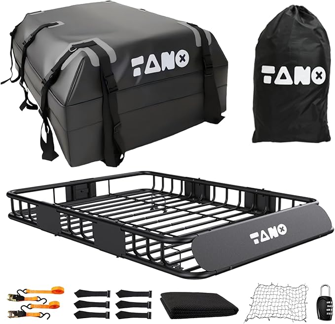 TANX 51" x 36" x 5" Roof Rack Cargo Carrier Basket with Waterproof Bag, Rooftop Cargo Carrier with Cargo Net & Ratchet Straps, Heavy Duty Roof Basket for SUV Truck, Hitch Cargo Carrier