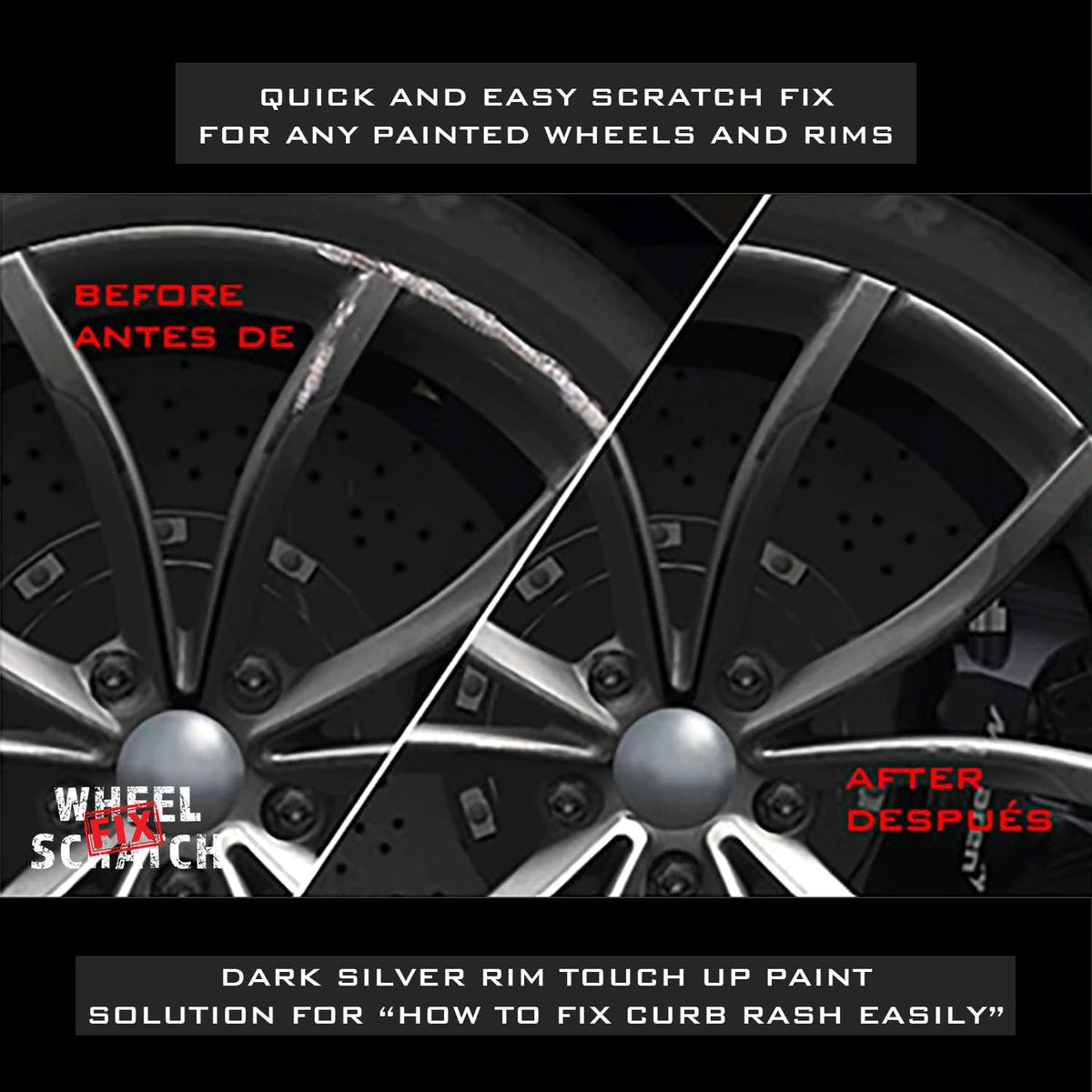 Dark Silver Rim Touch Up Paint Kit, Car Wheel Scratch Repair Kit, Wheel Touch Up Paint Pen, curb rim repair kit, curb rash repair kit, Universal Rim Alloy Wheel Paint Dark Silver (Dark Silver)