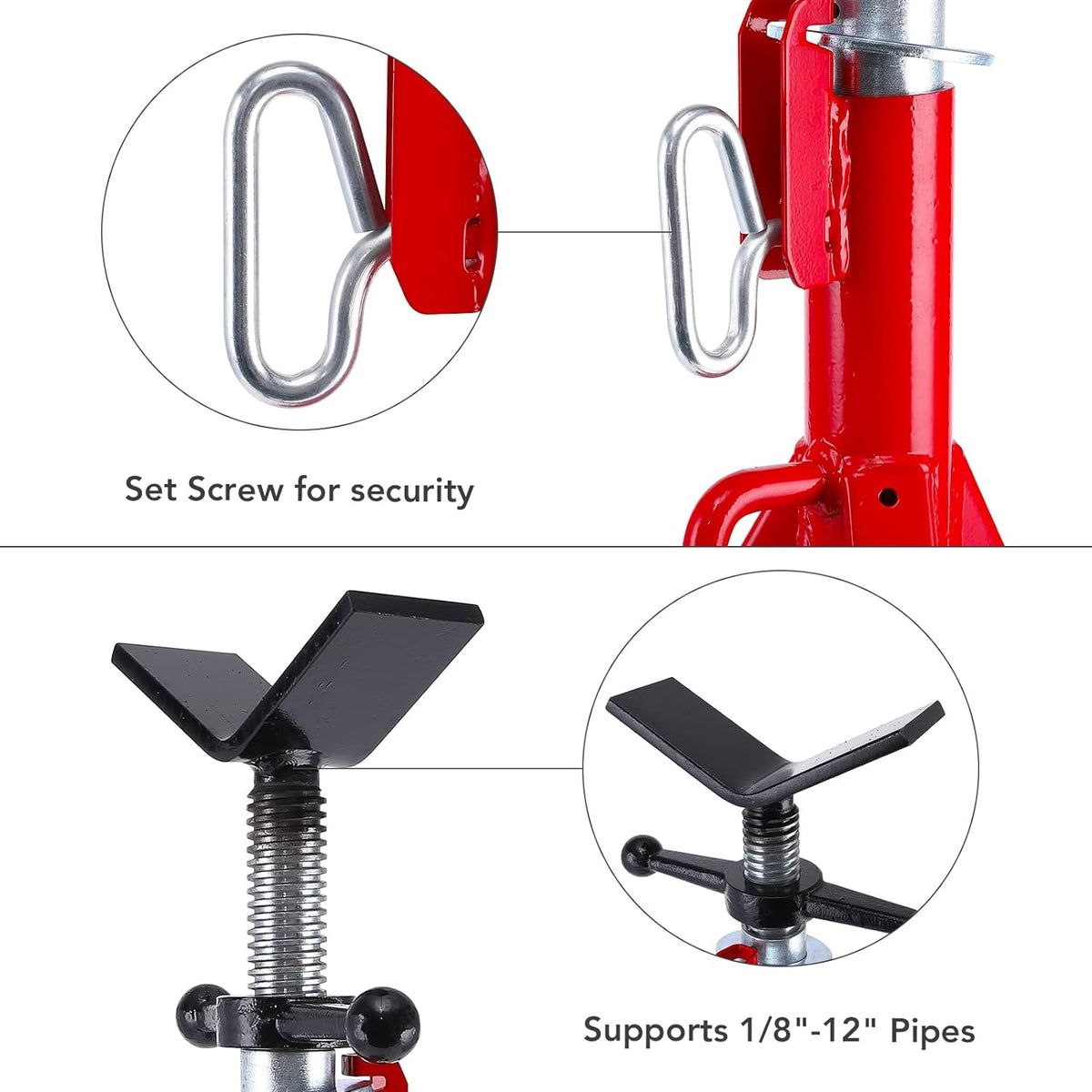 Towallmark V Head Pipe Jack Stand,28-52 Inch Adjustable Height,1/8"-12" Capacity, 2500 lb Load Capacity,Heavy Duty Carbon Steel Body, Steel Jack Stands with Portable Folding Legs