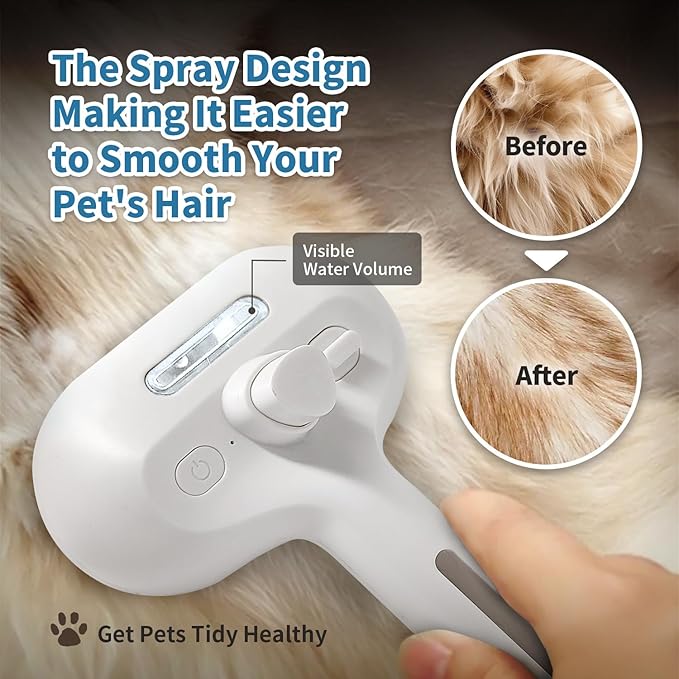 Dog Brush for Shedding, 3 in 1 Self Cleaning Steam Dog Brush - Anti-Static,Cat Steam Brush Removal Comb with Release Button, Grooming Tool for Long and Short Hair Pets, White