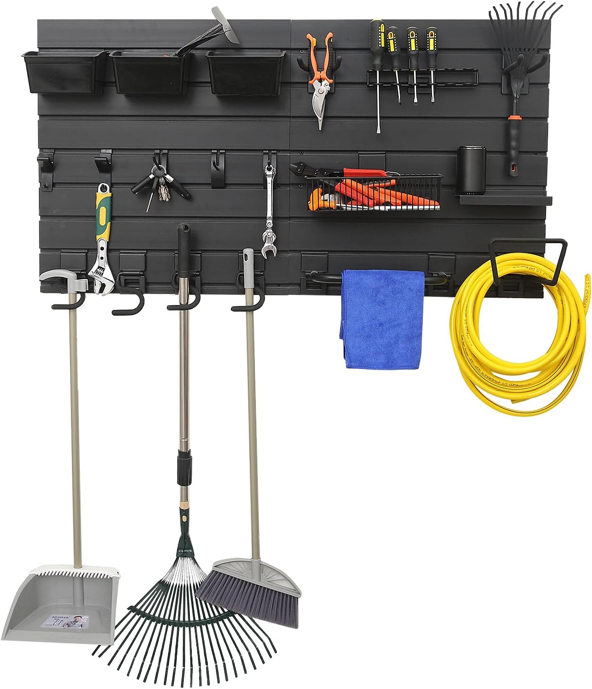 Black Tool storage wall Broom Holder Mop Hanger Wall Mount Plastic nano-molecule Organization Garage Storage System Garden Kitchen Tool Organizer Wall Control 2ft 3.8 ft.