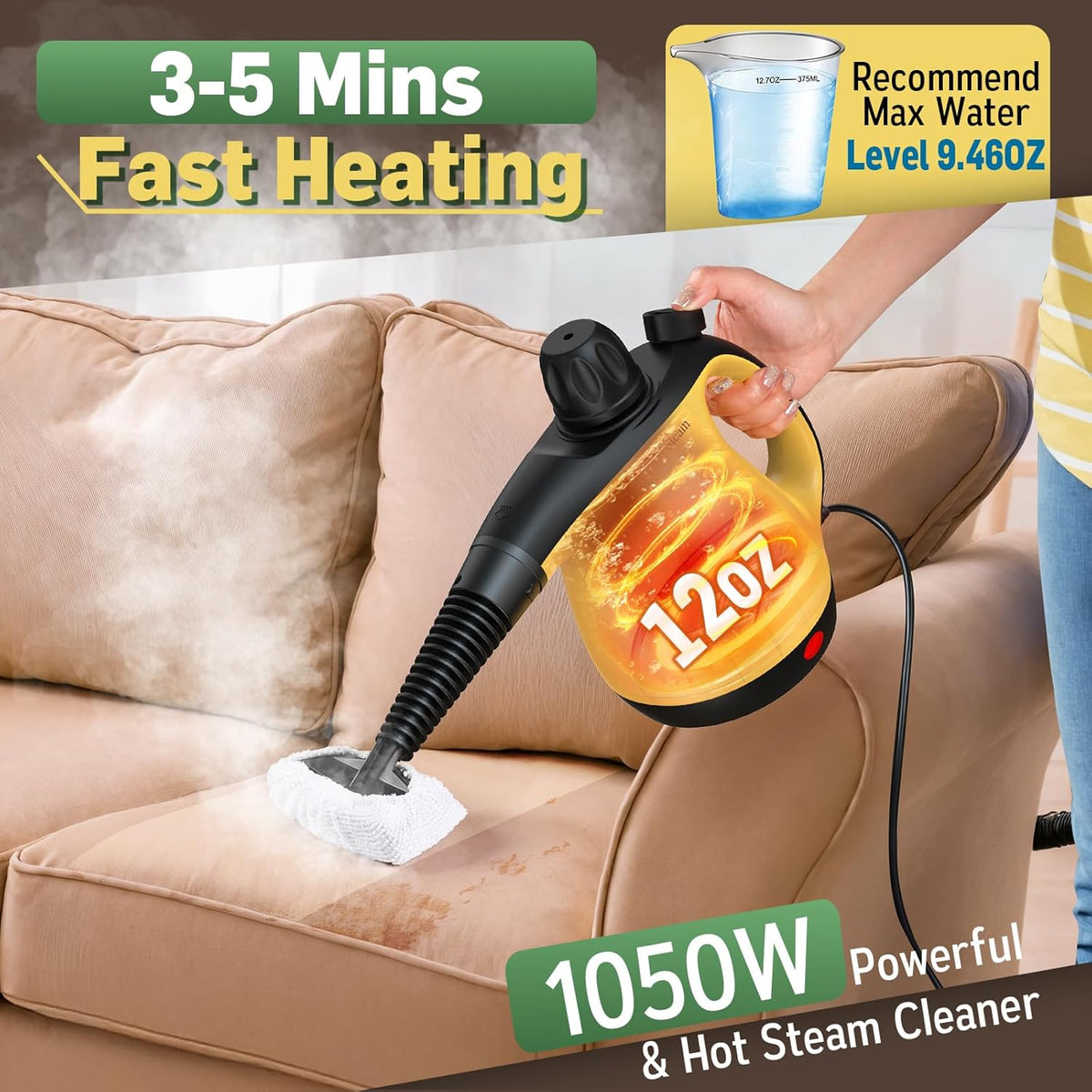 Multi-Surface Portable Steam Cleaner with 11Pcs Accessories, Chemical-Free Pressurized Steamer for Cleaning, Hand Held Steamer for Car, Furniture, Floor, Tile Grout and Home Use