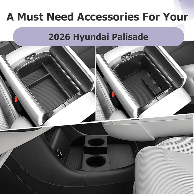 LUWU 2026 Palisade Accessories for 2026 Hyundai Palisade Accessories Palisade LX3 Lower Center Console Organizer, Armrest Console Tray Storage Box Black 3-Pack (Only for 7-Seat)