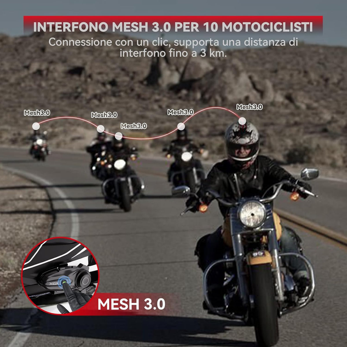 X10 10 Riders Group Mesh Motorcycle Intercom, 3000m Motorcycle Bluetooth Headset V5.3 with Audio Multitasking/Music Sharing, Helmet Communication Systems for ATV/Snowmobile/Ski,1 Pack