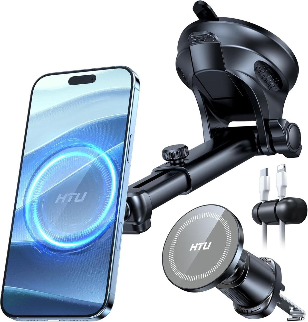 HTU for MagSafe Car Phone Mount Magnetic Phone Holder for Windshield Vent Dashboard Magnetic Suction Phone Mount for iPhone 16/15/14/13/12 & Android (Neutral Gray)