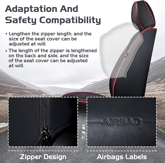 Truck Seat Covers for Chevy Silverado 3500 2007-2026, Waterproof Premium Leather Full Coverage Car Seat Cover, Muscle Sport Style Auto Interior Seat Cover Sets (Front Set/Black Red)