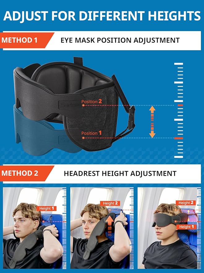 Travel Pillows for Airplanes, Airplane Pillow for Long Flight, Airplane Head Strap with Eye Mask for Sleep, Travel Neck Pillow for Car Road Trip, 360° Support Headrest, Stop Bobblehead, Pink