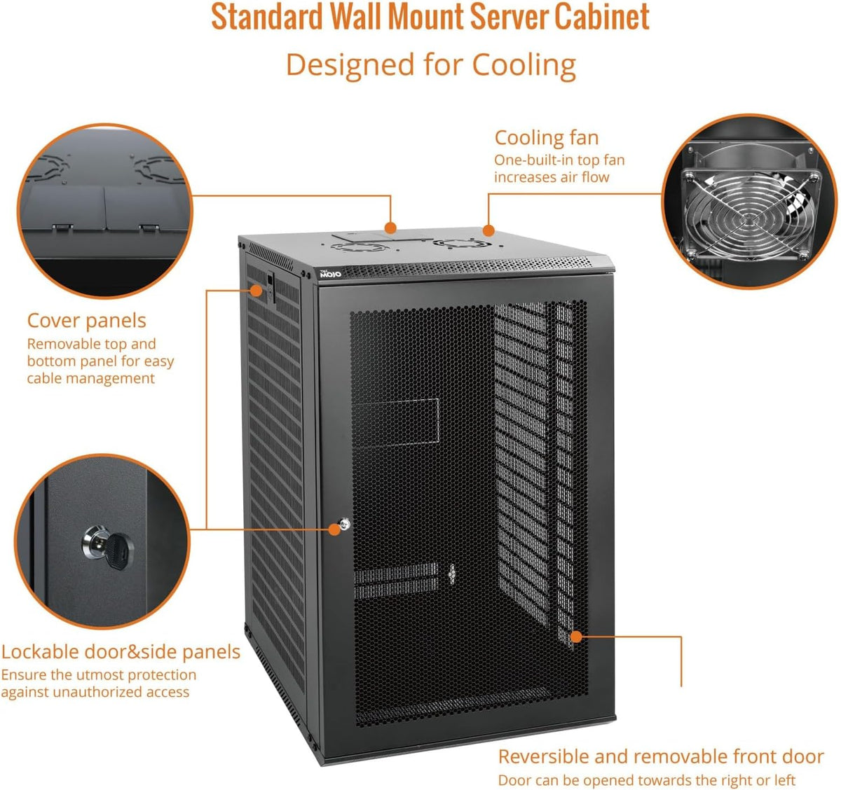 Tecmojo 18U Wall Mount Rack Network Cabinet for 19" IT Equipment,with Lockable Mesh Door and Side Panels,Cooling Fan,Black,17.7inch Depth for AV/Computer/Electronics Equipment Data Rack