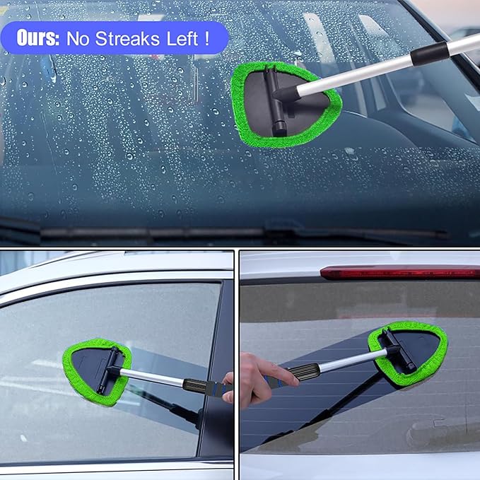 desin Windshield Cleaning Tool, Car Window Cleaner Windshield Cleaner with 4 Reusable and Washable Microfiber Pads and Extendable Handle Auto Inside Glass Wiper