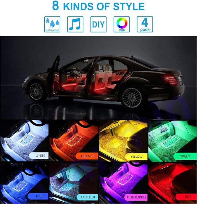 Led Interior Car Lights, Controller Led Lights for Cars, Multicolor Music Underglow Lighting Kits with Wireless Control and Sound Active Function, Car Charger Included, DC 12V
