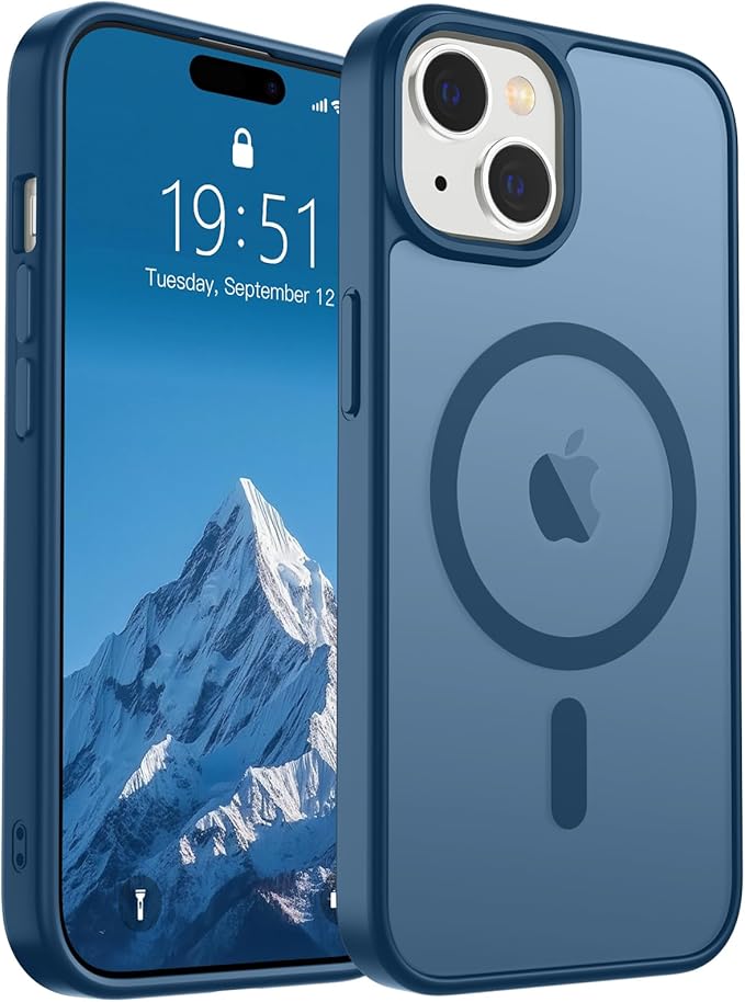 SUPFINE Magnetic for iPhone 15 Case (Compatible with MagSafe) (Military Grade Drop Protection) Slim Translucent Matte Shockproof with Anti-Fingerprint Phone Case,Deep Blue