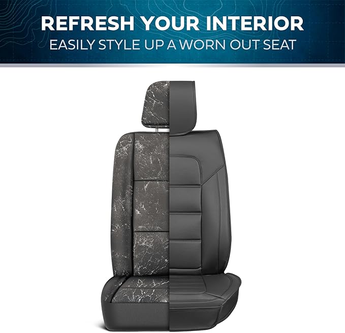 Classic Edition Seat Covers, Premium Faux Leather Seat Covers for Cars Trucks Vans SUV, Semi Custom Fit Car Seat Covers Front Seats Only, Automotive Interior Cover - Black