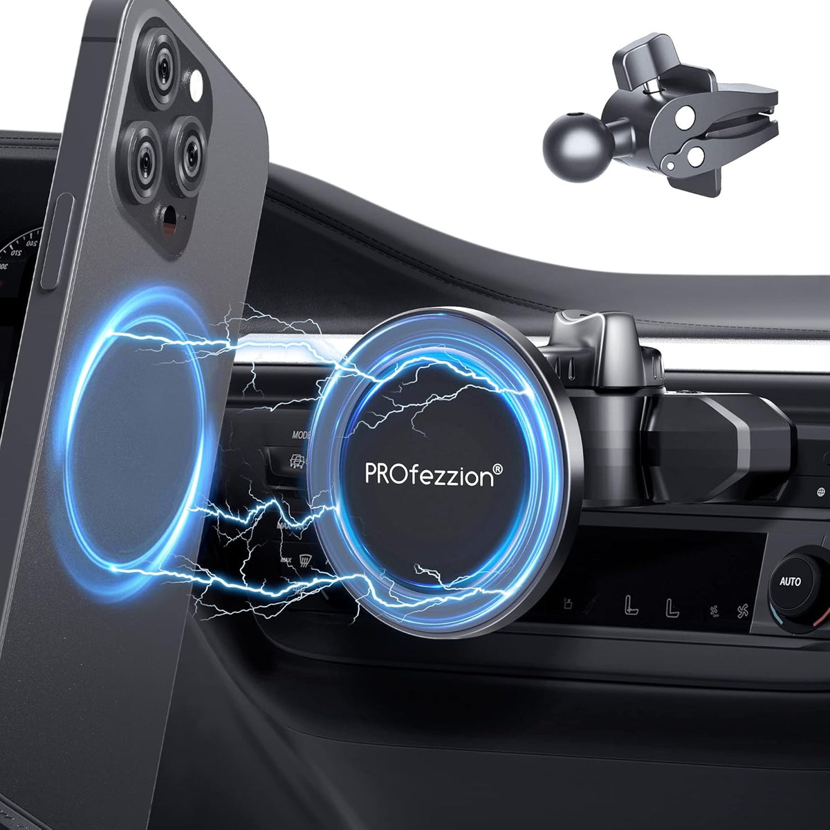 PROfezzion CD Slot & Vent Clip Combo Magnetic Phone Holder Compatible with MagSafe on Car CD Player Slot or Air Vent for iPhone 16 15 14 13 12 Pro Max Plus, Mag-Safe Case & All Phones