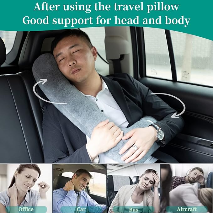 Travel Pillow Upgraded Version of Aircraft Travel Neck Pillow with Storage Bag, Sleep Pillows for Travel by Train, Car, or Plane, Supporting The Head and Body, Travel Pillow for Kids Blue