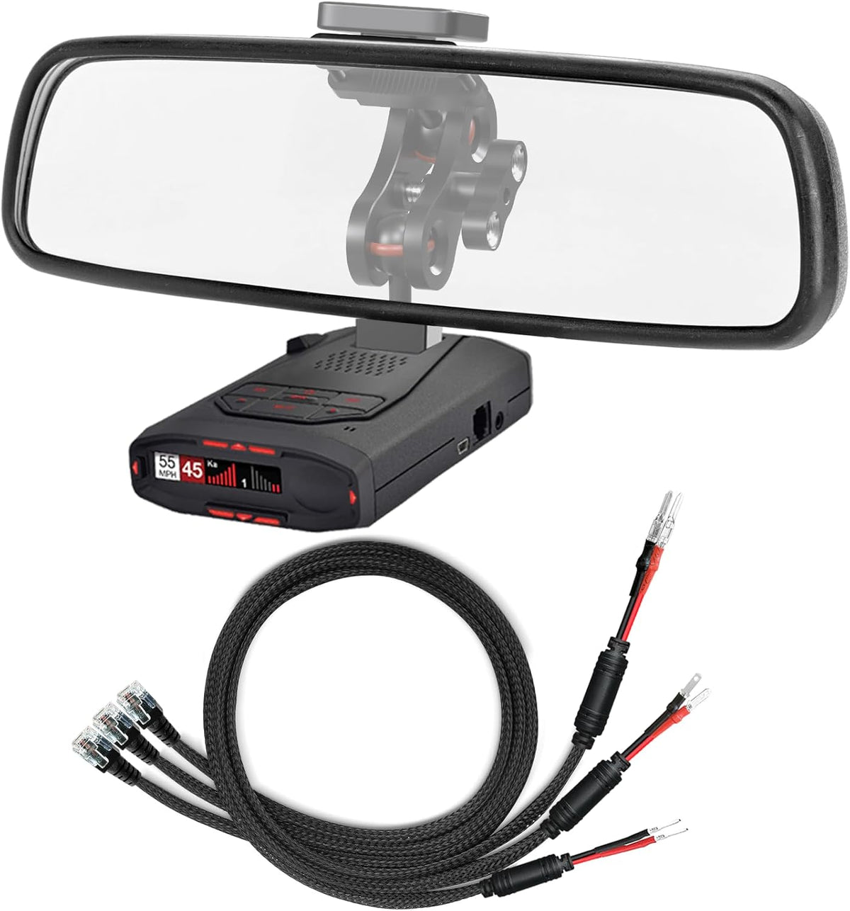 Radar Detector Rearview Mirror Mounting Bracket,13.8" Radar Detector Hard Wire Power Cord Mirror Wire Plug,with Braided Set of 3 (for Radar with EZ Magnetic Connection)