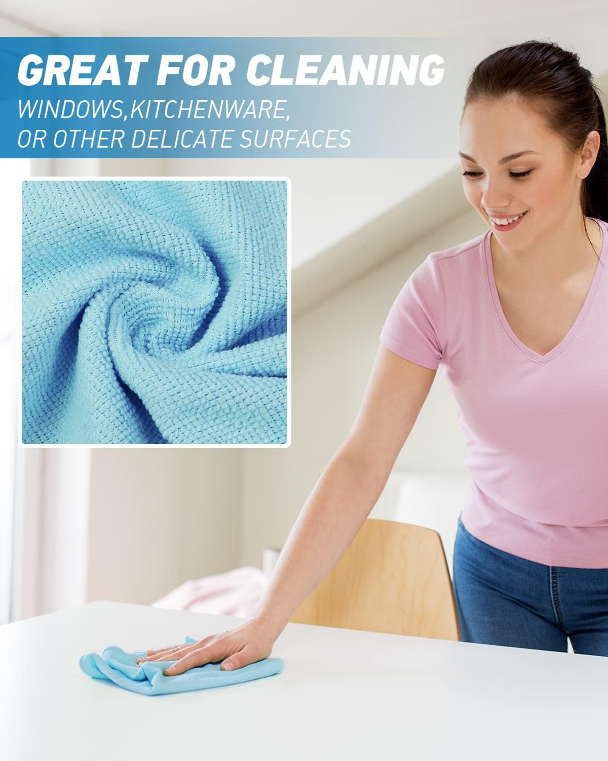 Microfiber Cleaning Cloth-24Pcs (13x13 inch) Ultra Soft Highly Absorbent Rags for Housekeeping-Machine Wash (Blue)