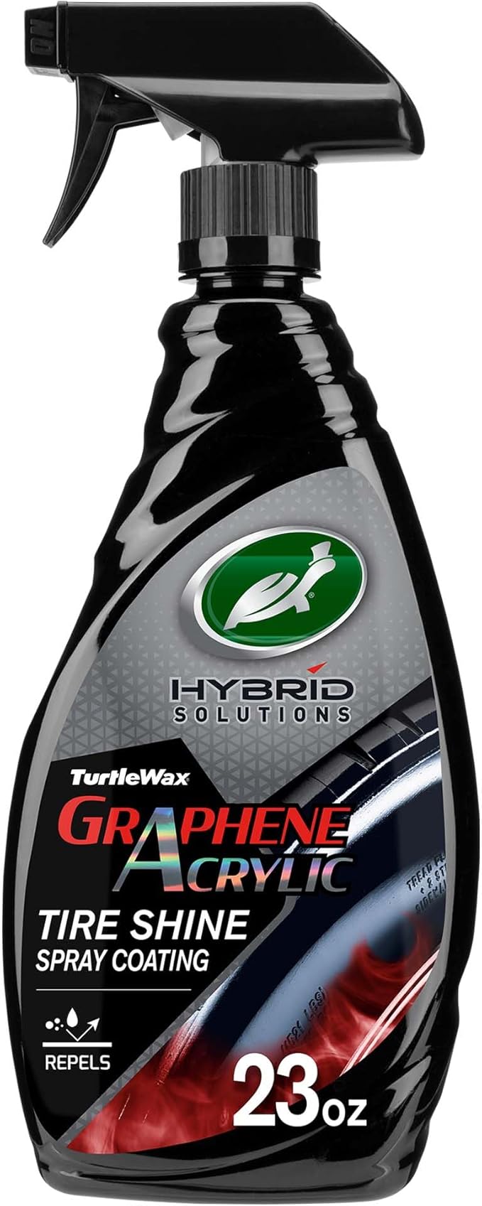 Turtle Wax Hybrid Solutions Graphene Acrylic Tire Shine Spray Coating, Long-Lasting Rich Black Shine, No-Sling, Water-Resistant Tire Dressing with UV and Dirt Repellent Protection, 23oz (Pack of 1)