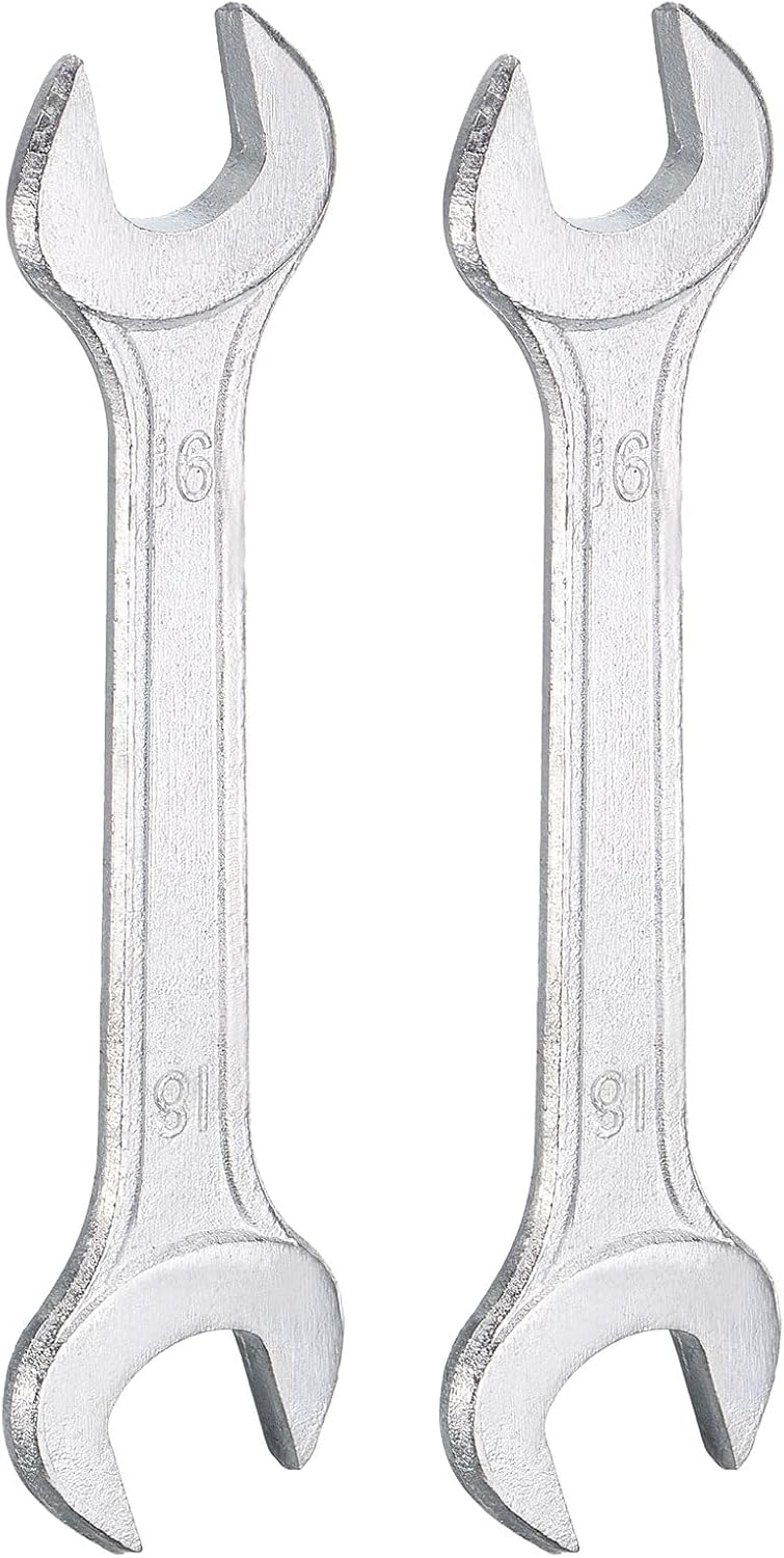 HARFINGTON 2pcs Double Open End Wrench 16mm x 18mm Metric 15 Degree Offset Angle Small Flat Head Wrench Galvanizing Open Ended Spanner for Automotive Repair Furniture Assembly