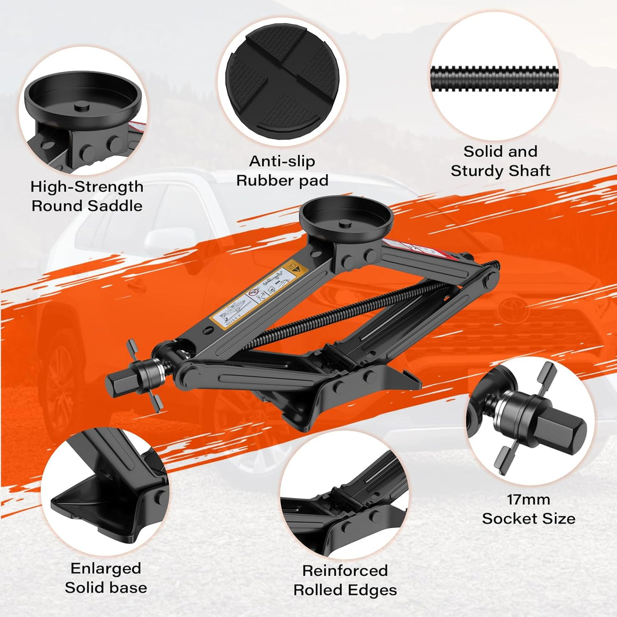 Universal Scissor Jack 2 Ton, 5.1"-16.9" Lifting Range Heavy Duty Car Jack Kit with Jack Pad, Portable Tire Changing kit with Lug Wrench, Tire Jack for Car SUV MPV